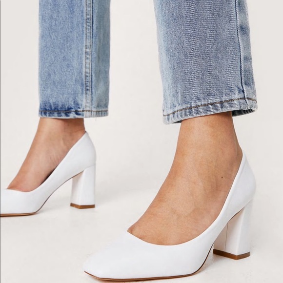 SOLD - Nasty gal white pu block court heels - Picture 2 of 2